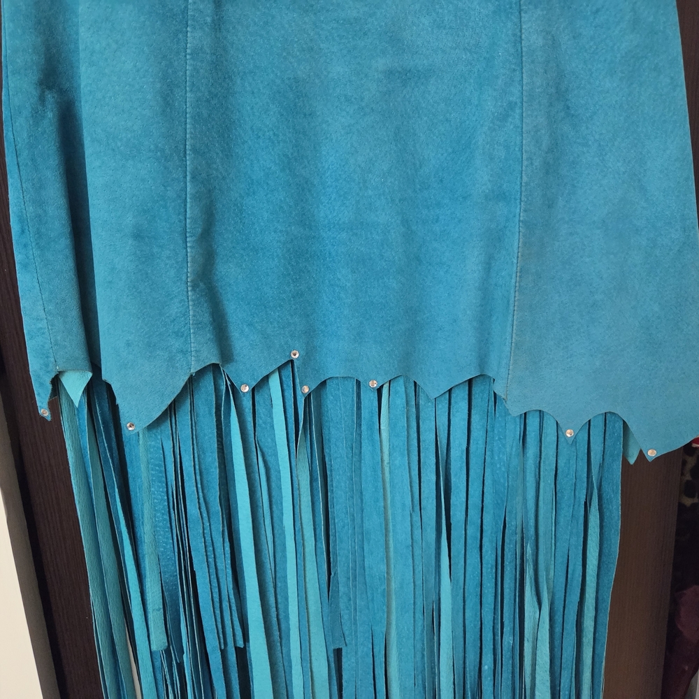 Chic Asymmetrical Teal Fringe Dress - Picture 4 of 9